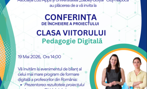 Ghid de bune practici AI în educație prezentat la UBB, în cadrul evenimentului de închidere a proiectului „Clasa Viitorului – Pedagogie Digitală”